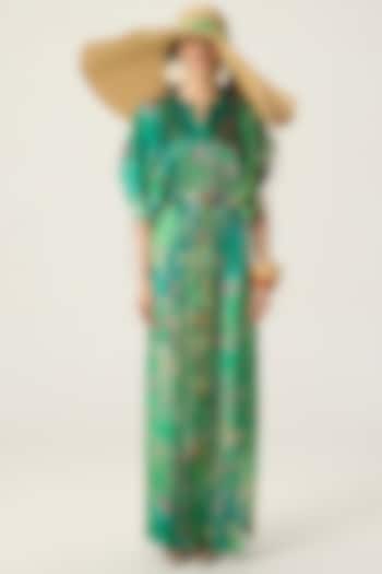 Green Chiffon Floral Printed Kaftan by Saaksha & Kinni at Pernia's Pop Up Shop