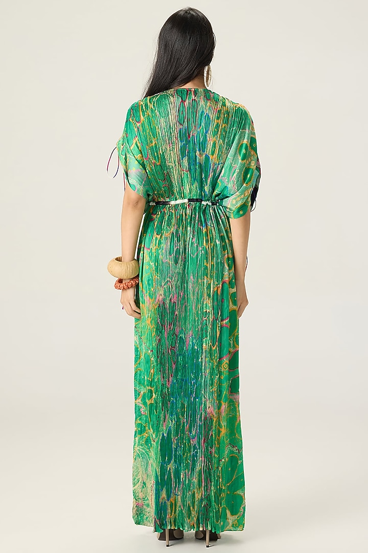 Green Chiffon Floral Printed Kaftan by Saaksha & Kinni at Pernia's Pop Up Shop
