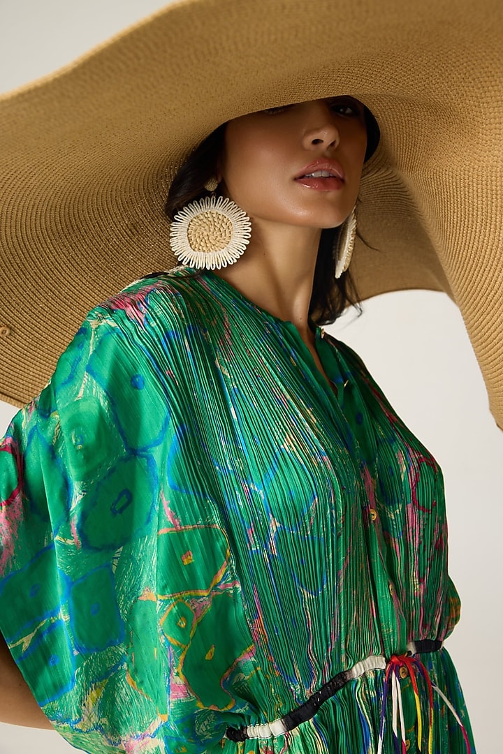 Green Chiffon Floral Printed Kaftan by Saaksha & Kinni at Pernia's Pop Up Shop