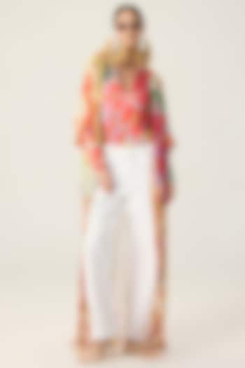 Multi-Colored Stretch Jersey Floral Printed Bodysuit With Cape by Saaksha & Kinni at Pernia's Pop Up Shop