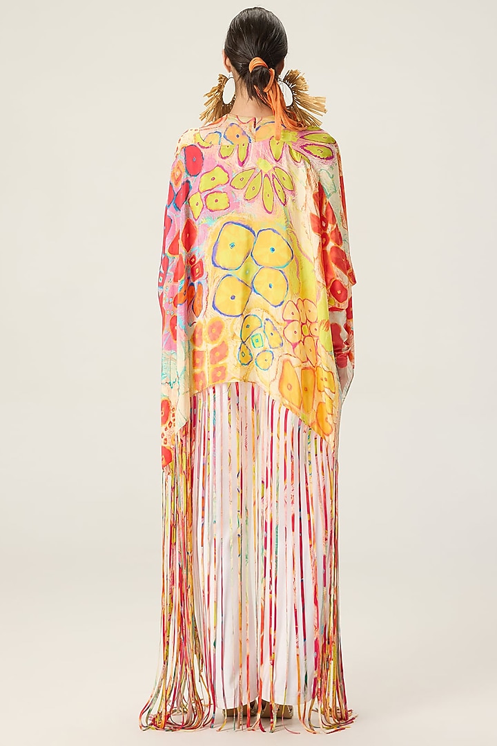 Multi-Colored Stretch Jersey Floral Printed Bodysuit With Cape by Saaksha & Kinni at Pernia's Pop Up Shop