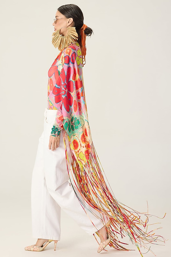 Multi-Colored Stretch Jersey Floral Printed Bodysuit With Cape by Saaksha & Kinni at Pernia's Pop Up Shop