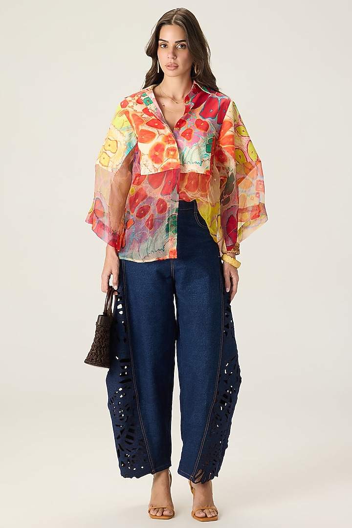 Multi-Colored Silk Organza Floral Printed Co-Ord Set by Saaksha & Kinni at Pernia's Pop Up Shop