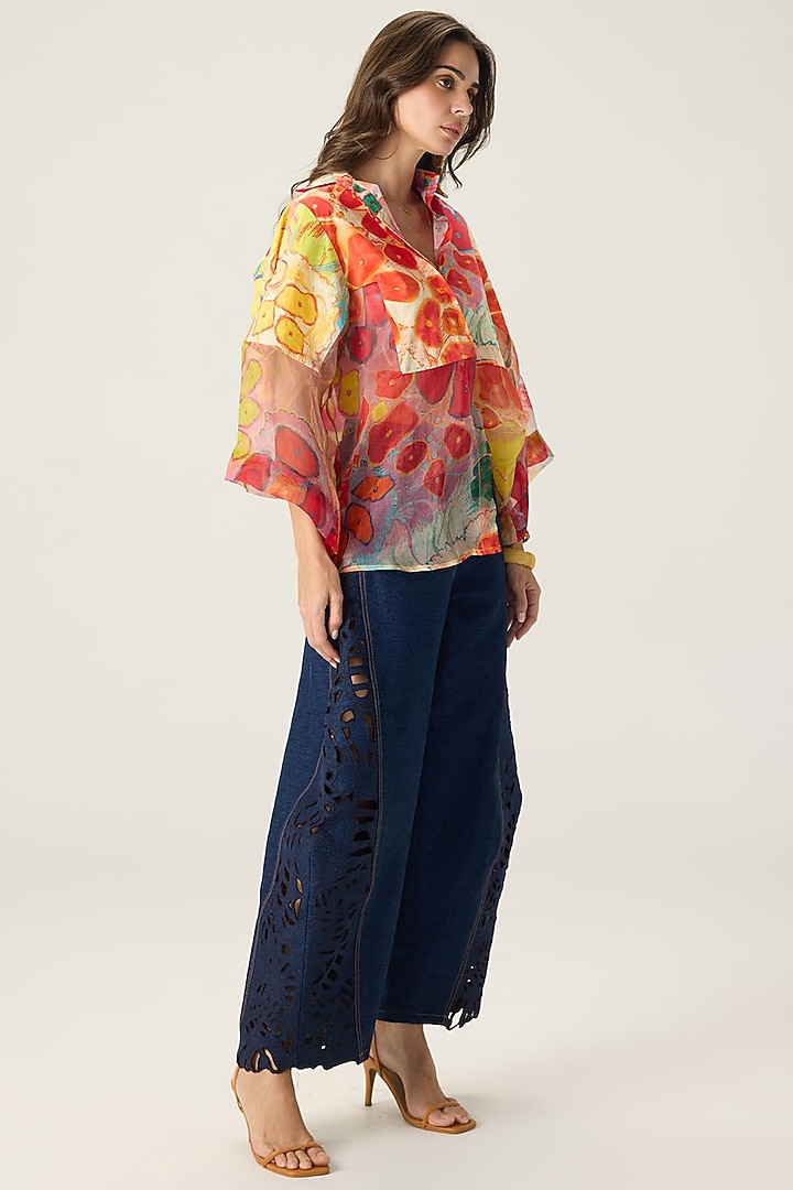 Multi-Colored Silk Organza Floral Printed Co-Ord Set by Saaksha & Kinni at Pernia's Pop Up Shop