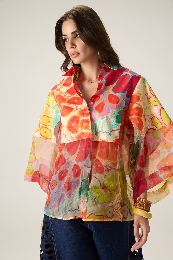 Multi-Colored Silk Organza Floral Printed Co-Ord Set by Saaksha & Kinni at Pernia's Pop Up Shop