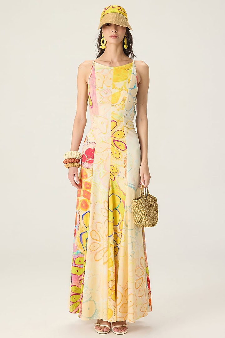 Multi-Colored Stretch Cotton Floral Printed Maxi Vacation Dress by Saaksha & Kinni at Pernia's Pop Up Shop