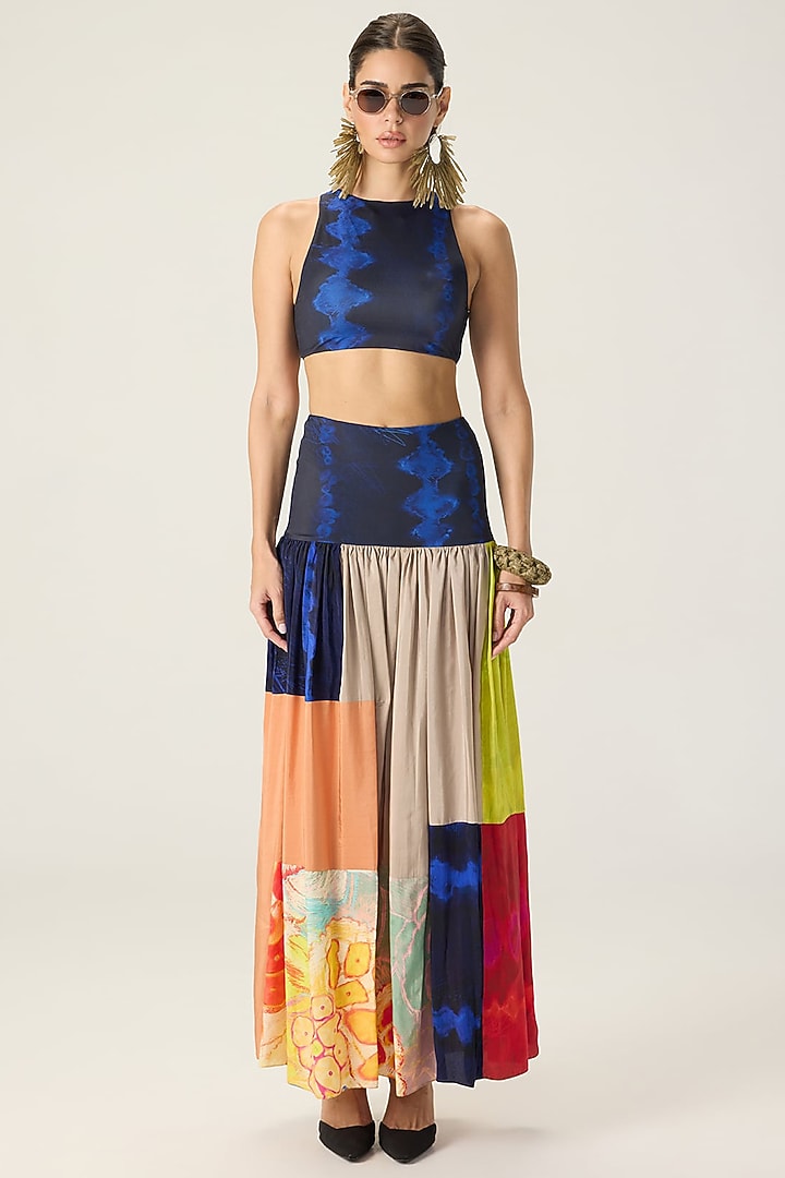 Multi-Colored Stretch Jersey Printed Maxi Skirt Set by Saaksha & Kinni at Pernia's Pop Up Shop