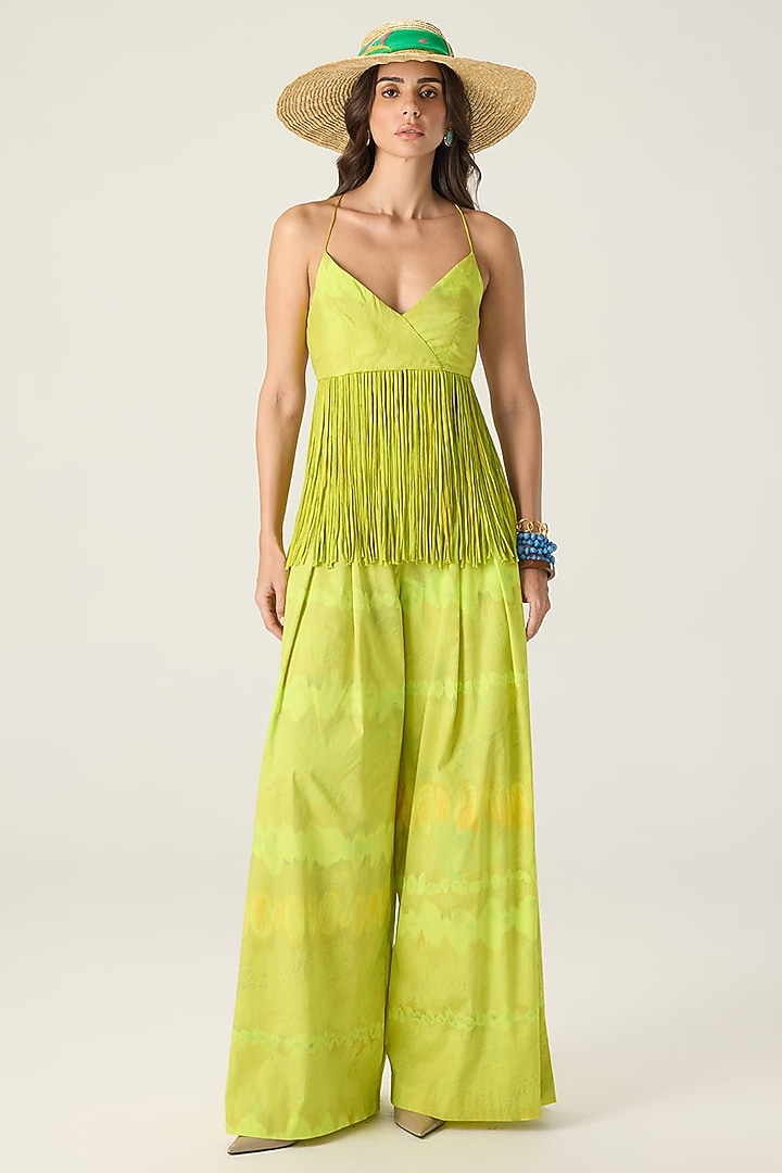 Lime Green Stretch Cotton Leheriya Printed Co-Ord Set by Saaksha & Kinni at Pernia's Pop Up Shop