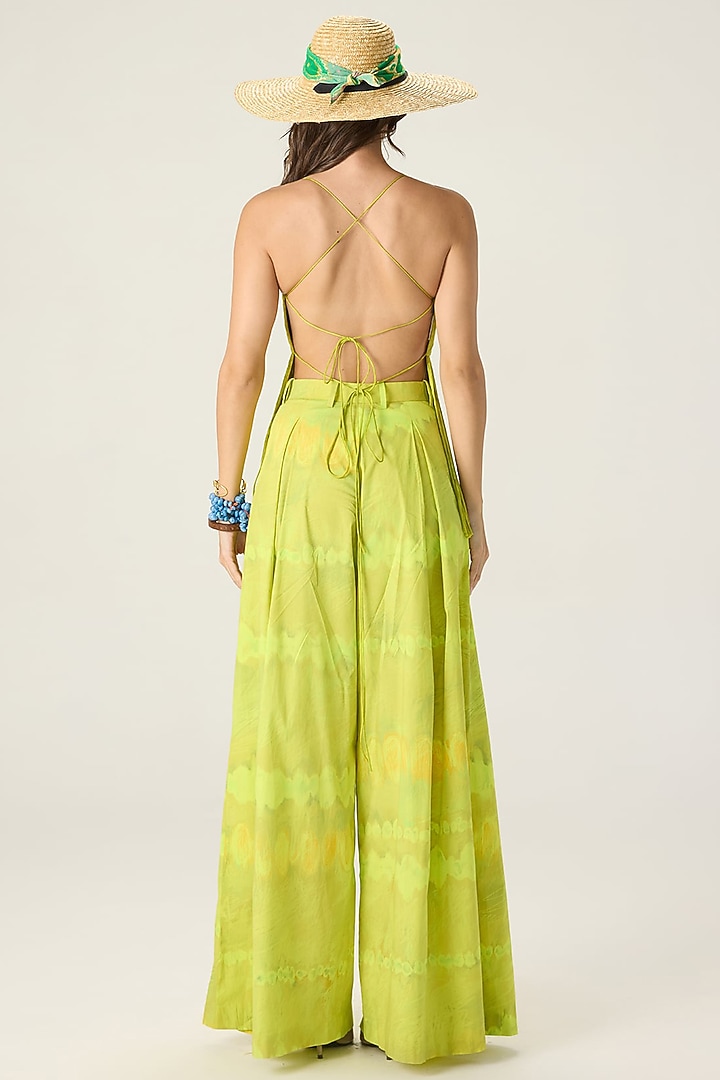 Lime Green Stretch Cotton Leheriya Printed Co-Ord Set by Saaksha & Kinni at Pernia's Pop Up Shop