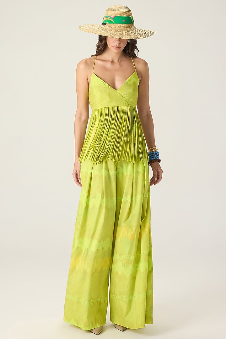Lime Green Stretch Cotton Leheriya Printed Co-Ord Set by Saaksha & Kinni at Pernia's Pop Up Shop