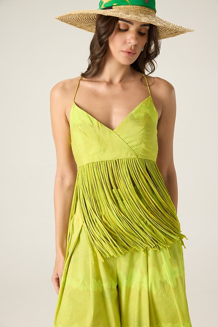 Lime Green Stretch Cotton Leheriya Printed Co-Ord Set by Saaksha & Kinni at Pernia's Pop Up Shop