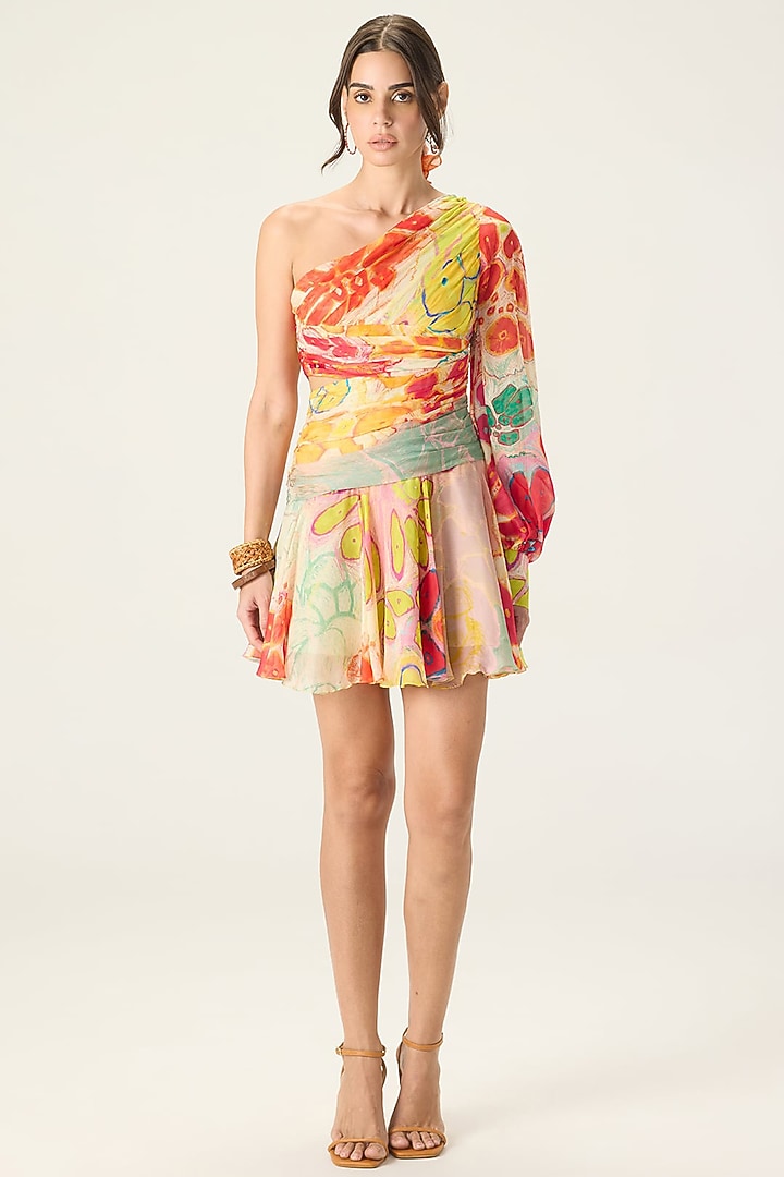 Multi-Colored Chiffon Floral Printed Mini Cocktail Dress by Saaksha & Kinni at Pernia's Pop Up Shop