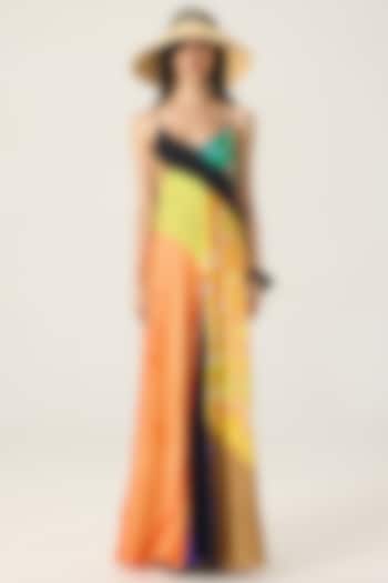 Multi-Colored Chiffon Printed Maxi Cocktail Dress by Saaksha & Kinni at Pernia's Pop Up Shop