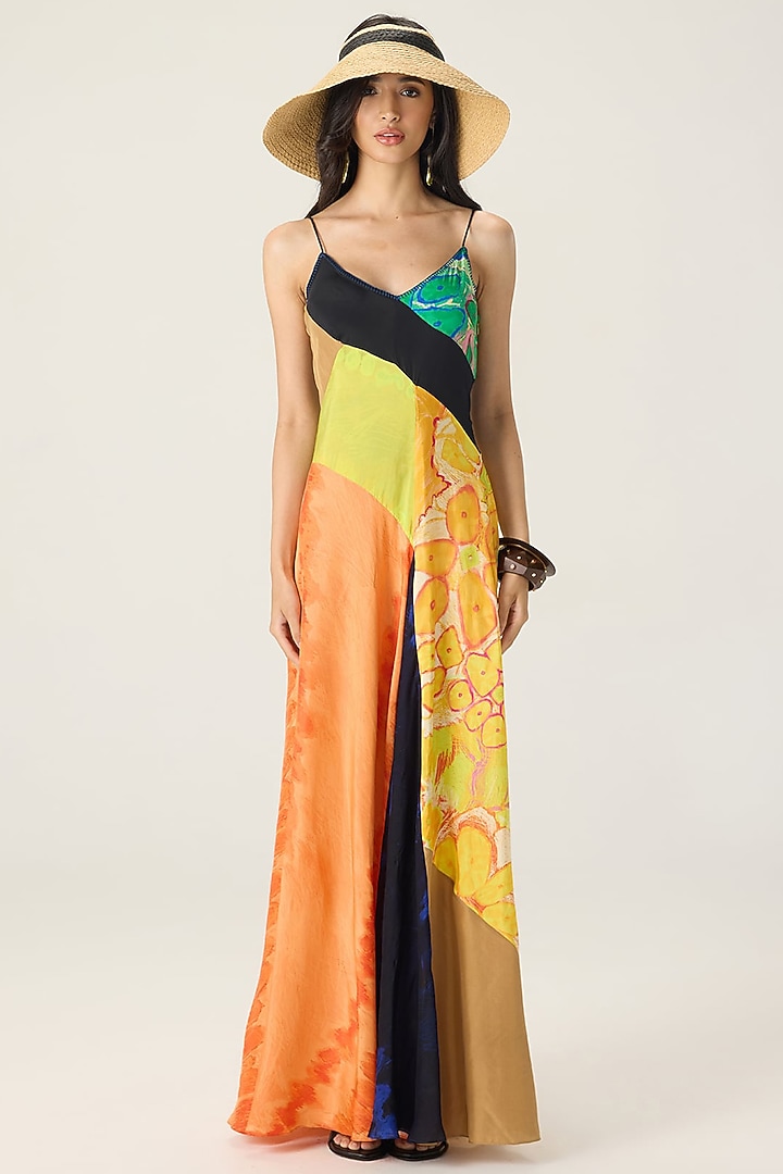 Multi-Colored Chiffon Printed Maxi Cocktail Dress by Saaksha & Kinni at Pernia's Pop Up Shop