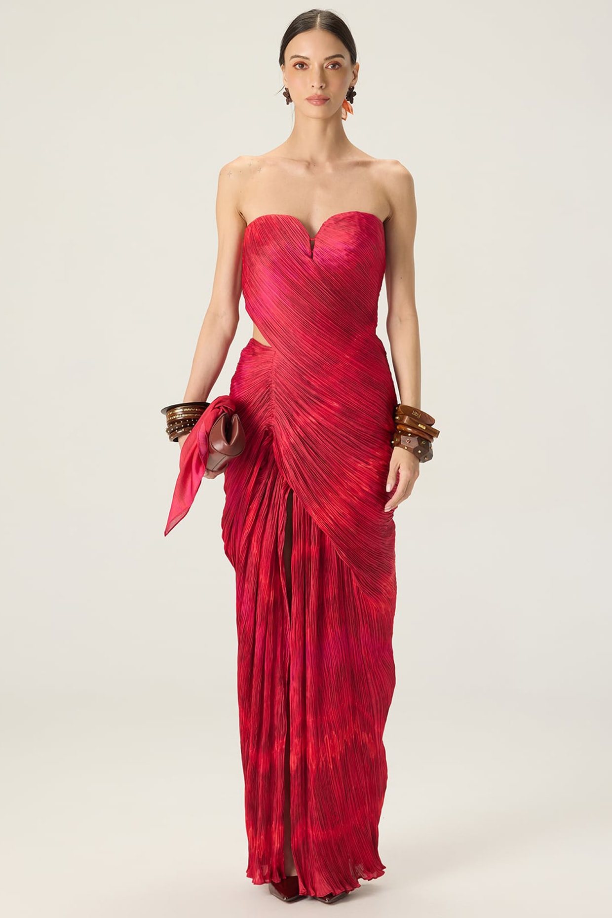 Saaksha & Kinni Red Chiffon Leheriya Printed Maxi Dress