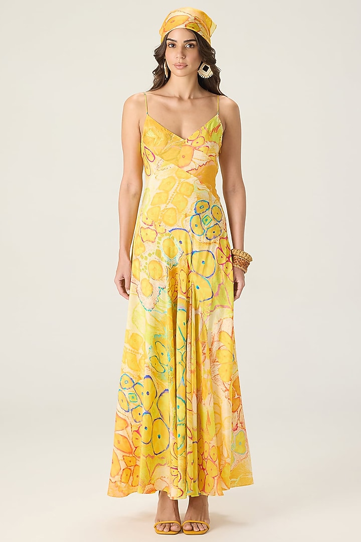 Yellow Chiffon Floral Printed Maxi Vacation Dress by Saaksha & Kinni at Pernia's Pop Up Shop