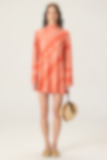 Orange Stretch Jersey Leheriya Printed Mini Vacation Dress by Saaksha & Kinni at Pernia's Pop Up Shop