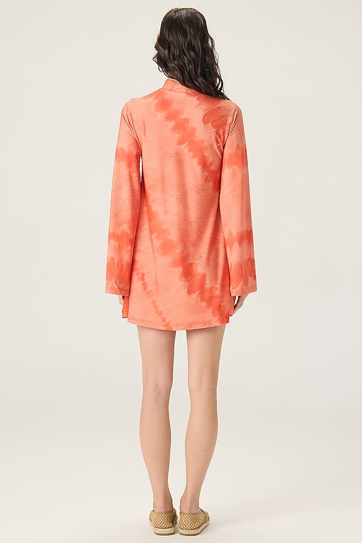 Orange Stretch Jersey Leheriya Printed Mini Vacation Dress by Saaksha & Kinni at Pernia's Pop Up Shop