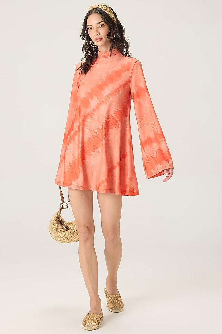 Orange Stretch Jersey Leheriya Printed Mini Vacation Dress by Saaksha & Kinni at Pernia's Pop Up Shop