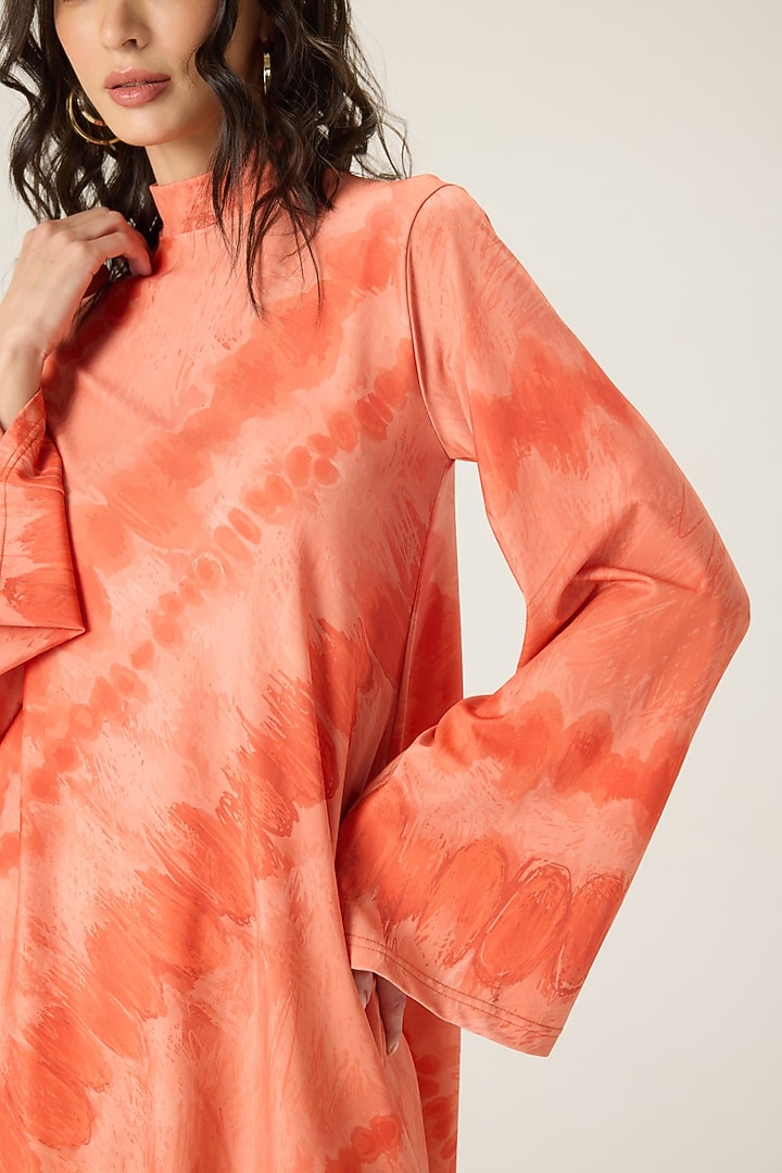 Orange Stretch Jersey Leheriya Printed Mini Vacation Dress by Saaksha & Kinni at Pernia's Pop Up Shop