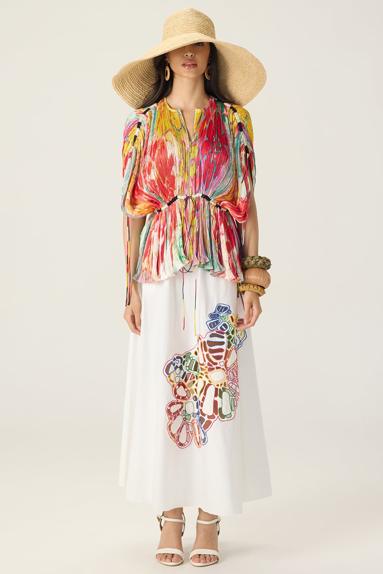 Saaksha & Kinni White Stretch Cotton Flared Skirt Set