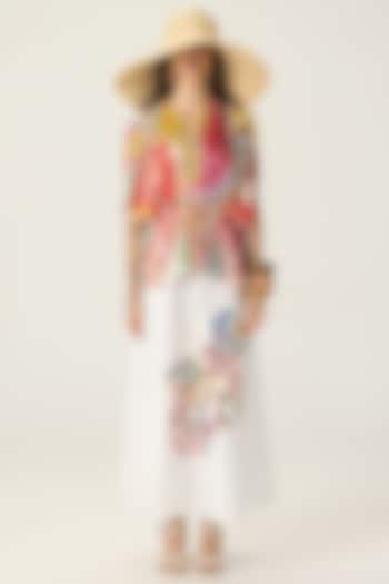 White Stretch Cotton Flared Skirt Set by Saaksha & Kinni at Pernia's Pop Up Shop
