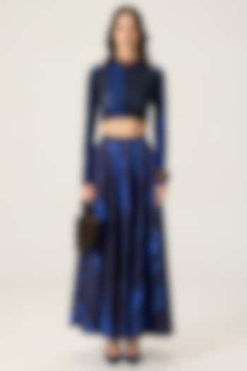 Blue Stretch Cotton Leheriya Printed Maxi Skirt Set by Saaksha & Kinni at Pernia's Pop Up Shop