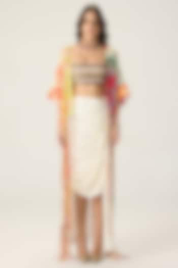 White Silk Satin Ruched Maxi Skirt Set by Saaksha & Kinni at Pernia's Pop Up Shop