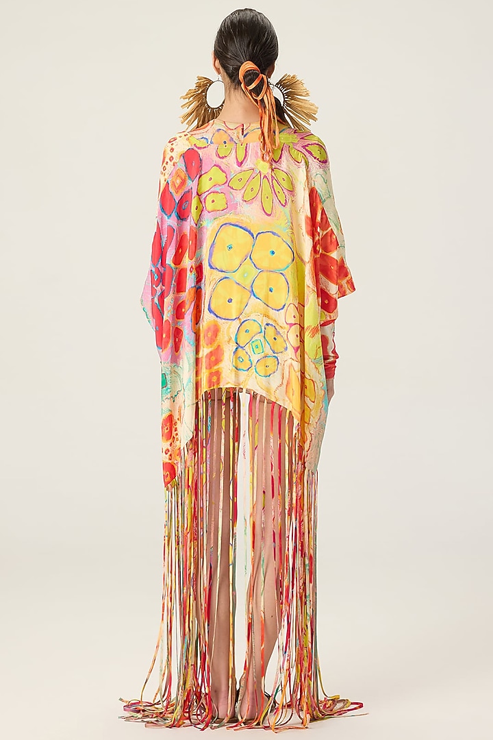 Multi-Colored Stretch Jersey Floral Printed Bodysuit With Cape by Saaksha & Kinni at Pernia's Pop Up Shop