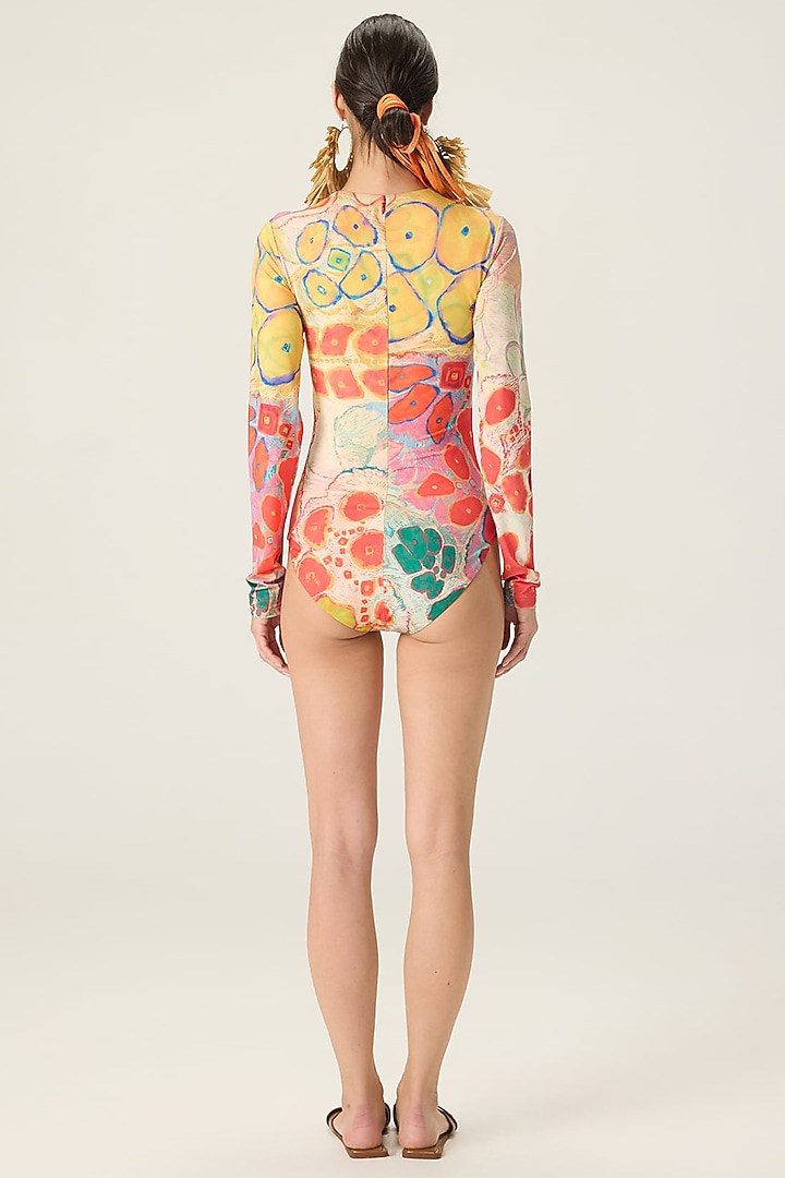 Multi-Colored Stretch Jersey Floral Printed Bodysuit With Cape by Saaksha & Kinni at Pernia's Pop Up Shop