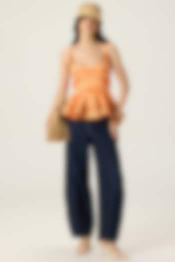Orange Stretch Cotton Leheriya Printed Peplum by Saaksha & Kinni at Pernia's Pop Up Shop