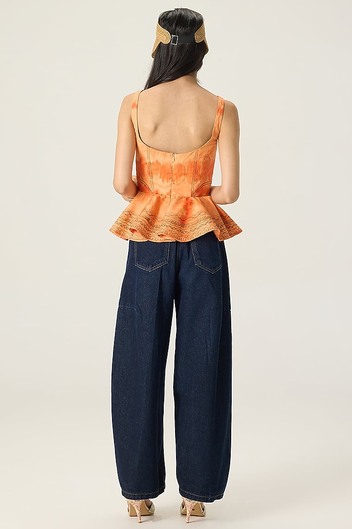 Orange Stretch Cotton Leheriya Printed Peplum by Saaksha & Kinni at Pernia's Pop Up Shop