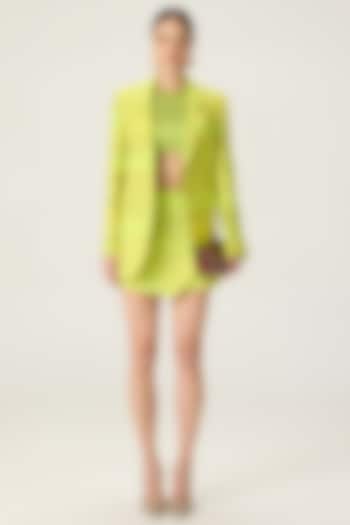 Lime Green Crepe Leheriya Printed Blazer Set by Saaksha & Kinni at Pernia's Pop Up Shop