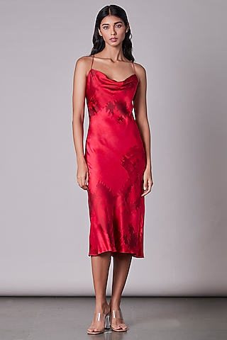 Buy RED SLIM SATIN BANDEAU DRESS for Women Online in India