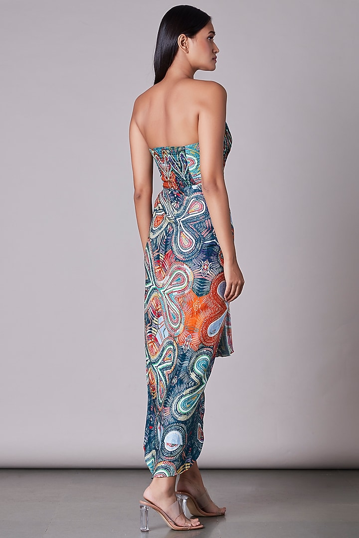 Multi-Colored Satin Swiggle Printed Asymmetric Wrap Skirt by Saaksha & Kinni at Pernia's Pop Up Shop