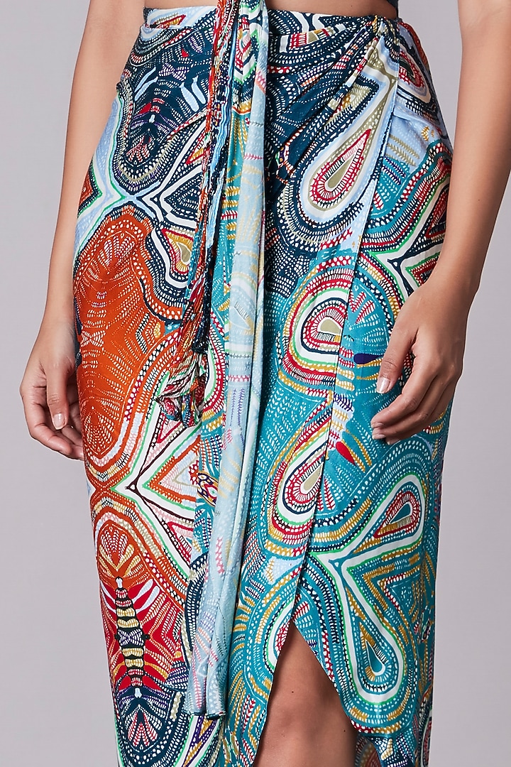 Multi-Colored Satin Swiggle Printed Asymmetric Wrap Skirt by Saaksha & Kinni at Pernia's Pop Up Shop