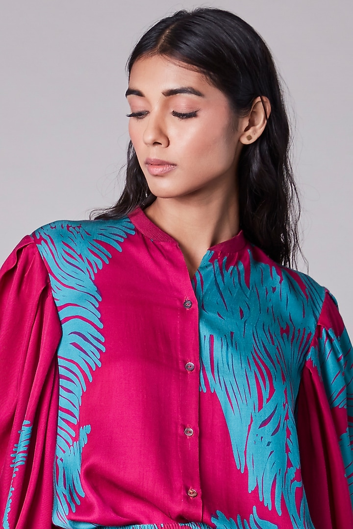 Pink & Turquoise Printed Shirt by Saaksha & Kinni at Pernia's Pop Up Shop