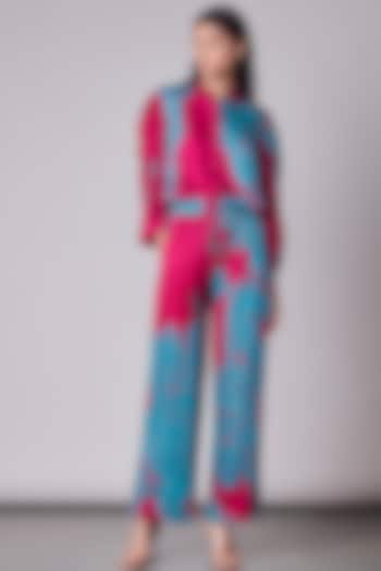 Pink & Turquoise Printed Trousers by Saaksha & Kinni at Pernia's Pop Up Shop