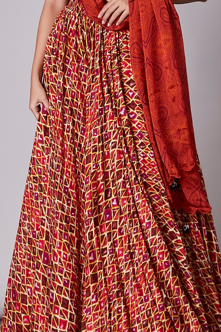 Orange & Pink Printed Wedding Lehenga by Saaksha & Kinni at Pernia's Pop Up Shop