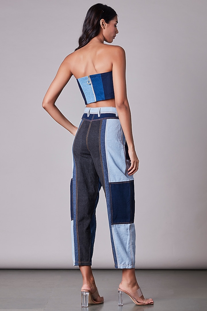 Blue Patchwork Bustier by Saaksha & Kinni at Pernia's Pop Up Shop