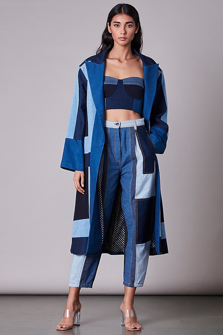 Blue Patchwork Coat by Saaksha & Kinni