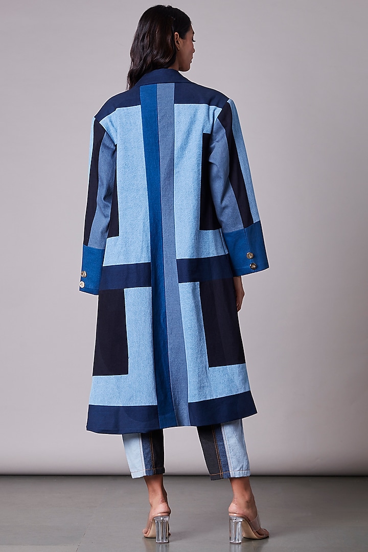 Blue Patchwork Coat by Saaksha & Kinni at Pernia's Pop Up Shop