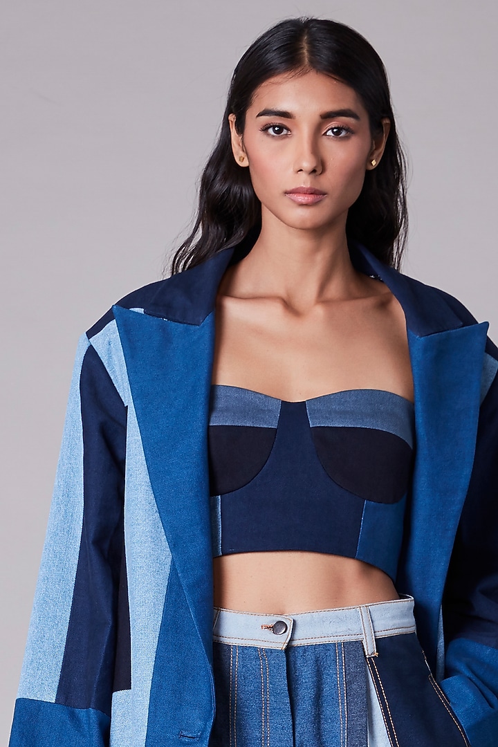 Blue Patchwork Coat by Saaksha & Kinni at Pernia's Pop Up Shop