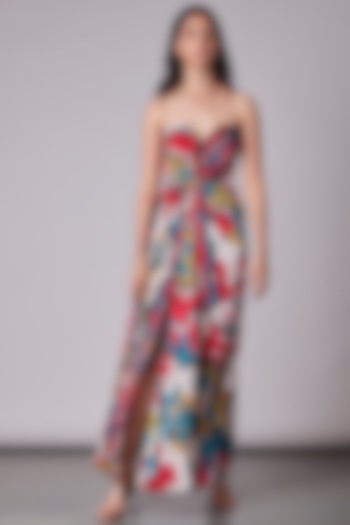 Multi-Colored Ikat Printed Hand-Pleated Maxi Dress by Saaksha & Kinni