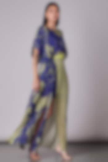 Khaki & Purple Printed Kaftan Dress by Saaksha & Kinni