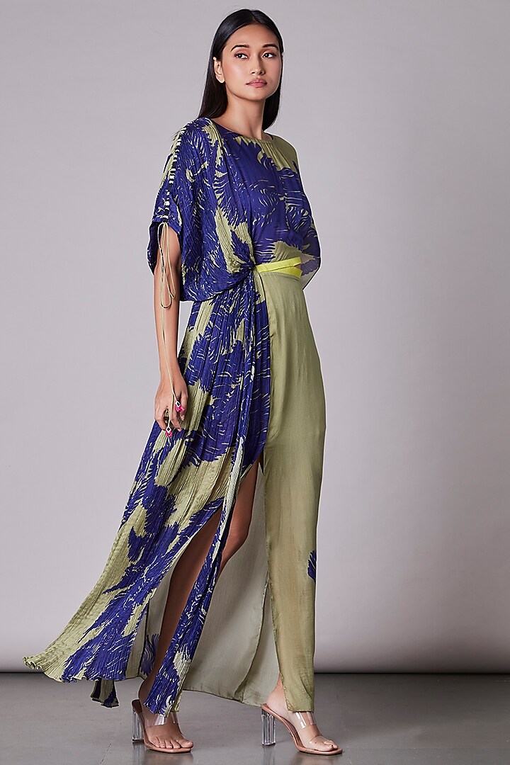 Khaki & Purple Printed Kaftan Dress by Saaksha & Kinni