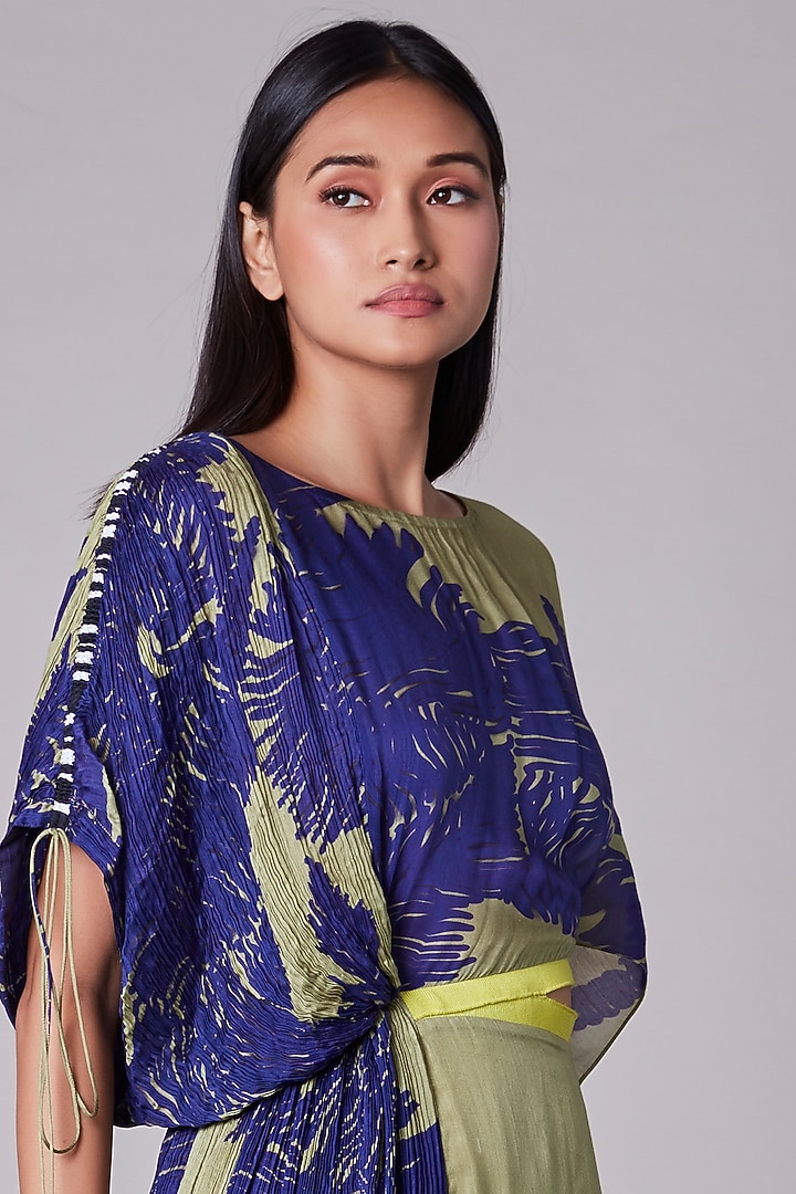 Khaki & Purple Printed Kaftan Vacation Dress by Saaksha & Kinni at Pernia's Pop Up Shop