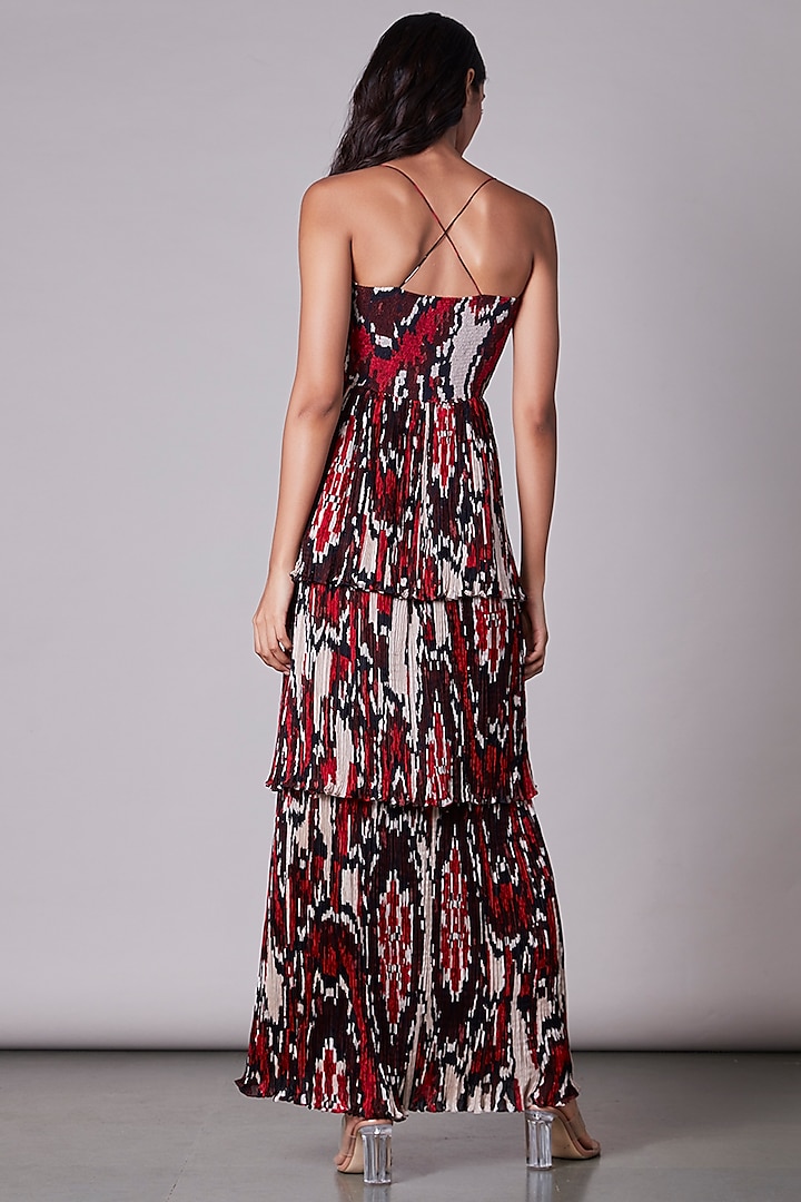 Multi-Colored Chiffon Ikkat Printed Tiered Vacation Dress by Saaksha & Kinni at Pernia's Pop Up Shop