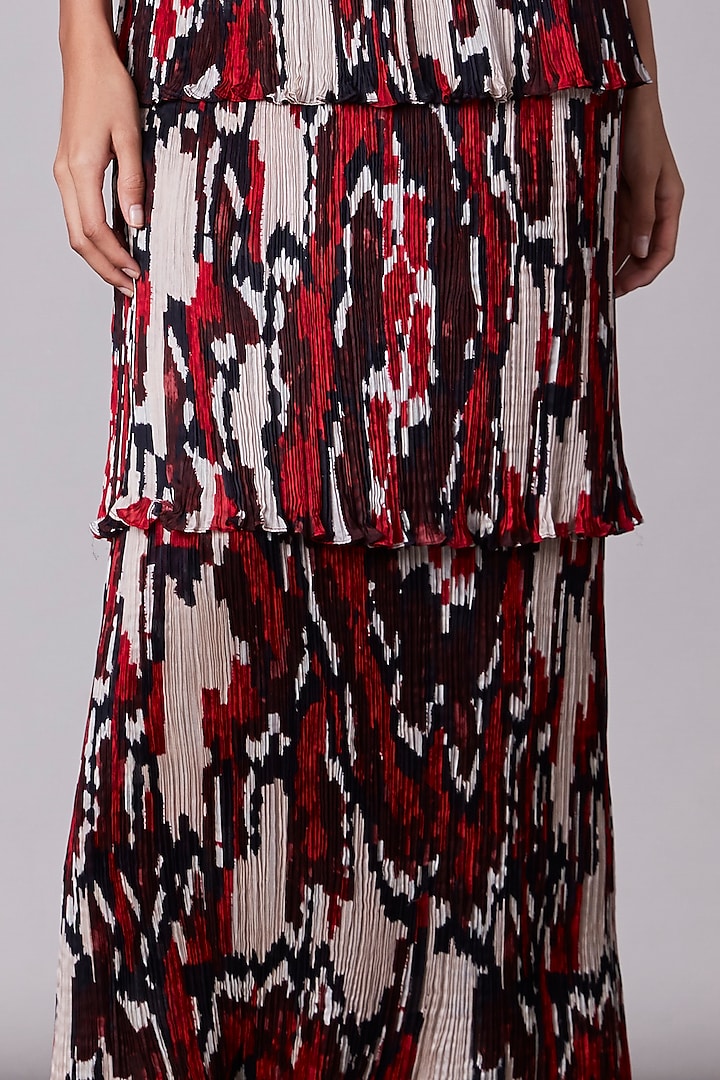 Multi-Colored Chiffon Ikkat Printed Tiered Vacation Dress by Saaksha & Kinni at Pernia's Pop Up Shop