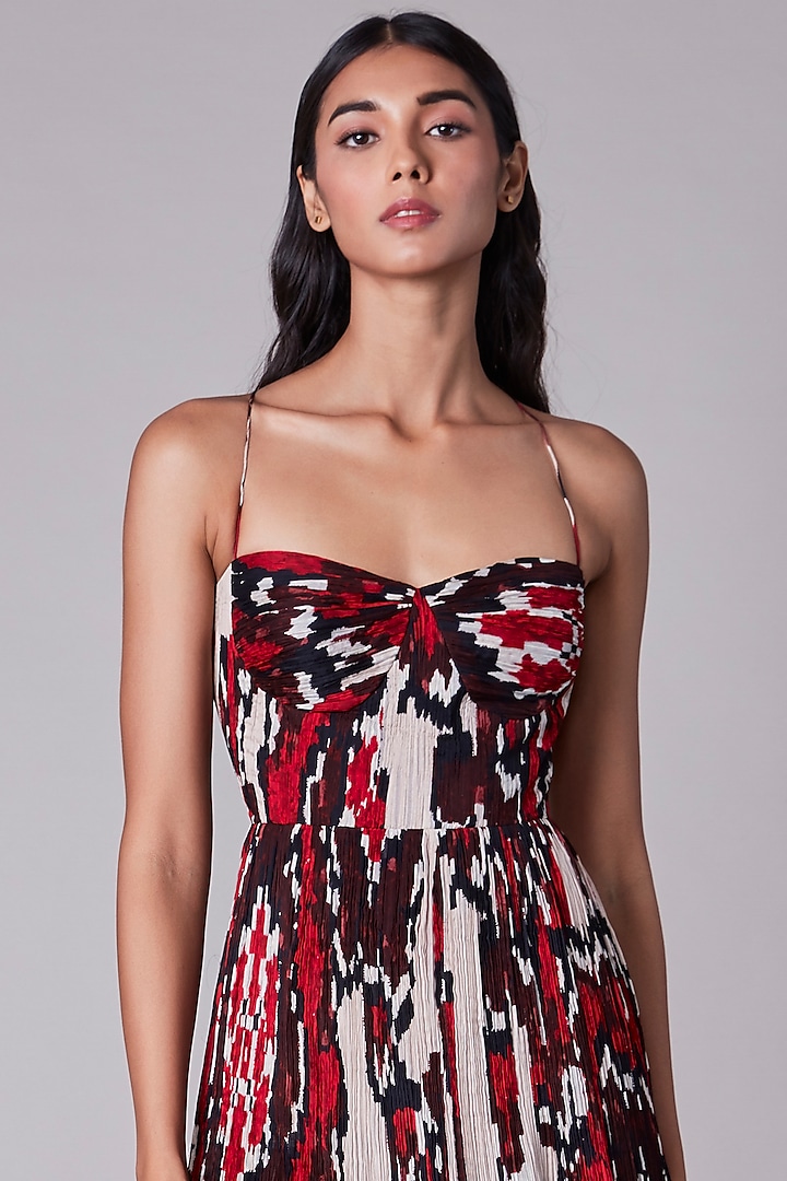 Multi-Colored Chiffon Ikkat Printed Tiered Vacation Dress by Saaksha & Kinni at Pernia's Pop Up Shop